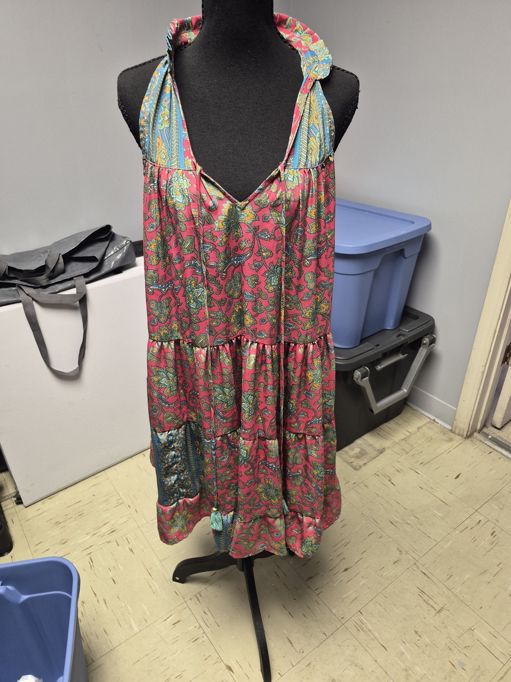 Pink Paisley Halter Tiered Mini Dress